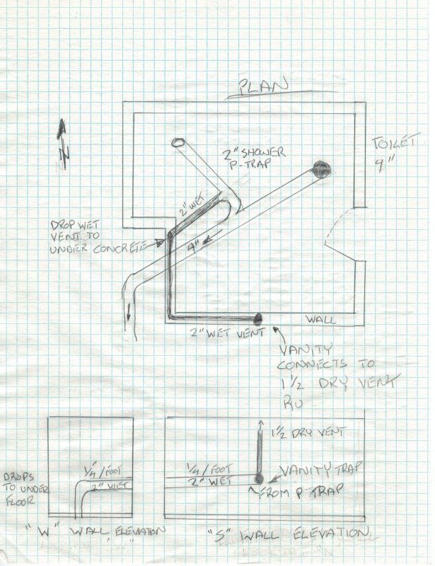 Baement Bathroom Plumbing wet vent in wall..jpg