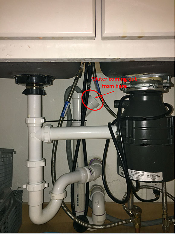 Leak from pipe where dishwasher drain 