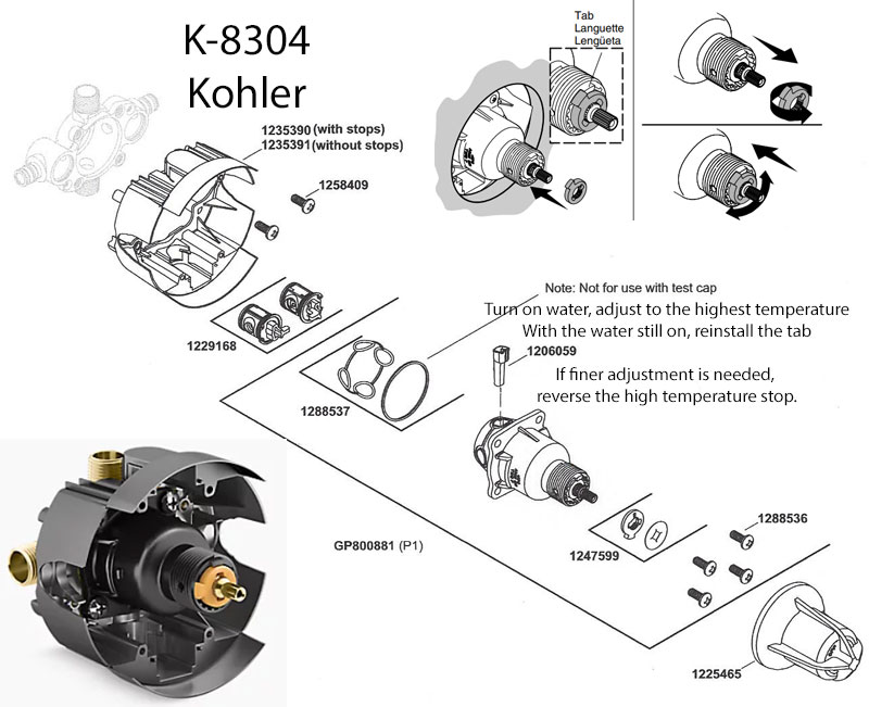 Kohler K-8304-UX-NA Rite-Temp Pressure Balanced Rough In Shower Valve Body 