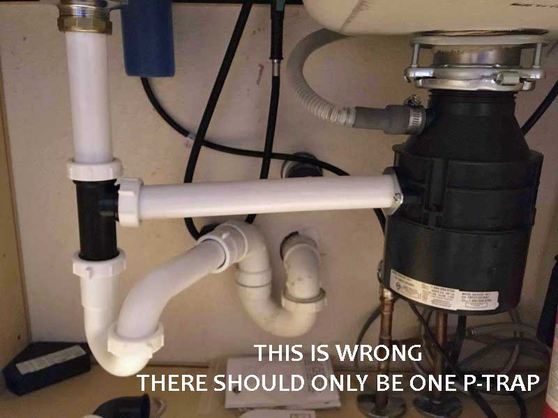 Kitchen sink clogged past trap. Assuming circled capped pipe ties into  where the plumbing goes into the wall? : r/Plumbing