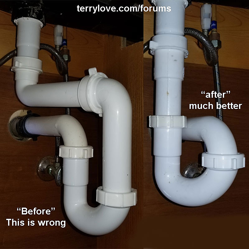 The wrong way to install a lav ptrap on a bathroom sink