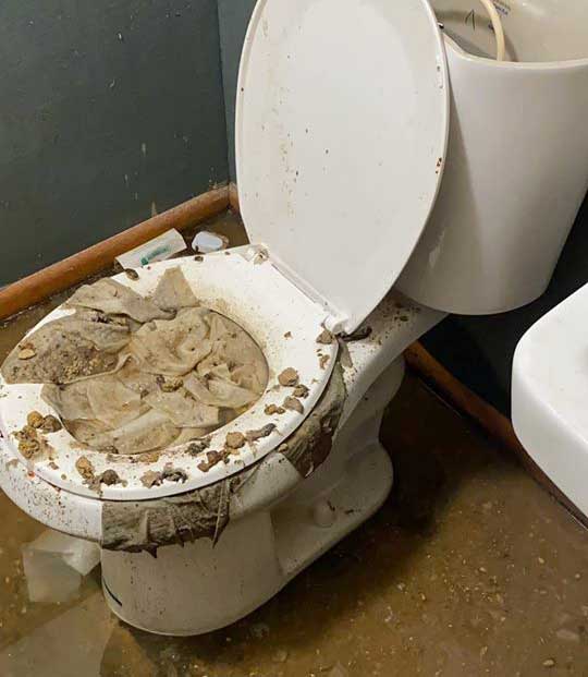 toilet blocked with wet wipes